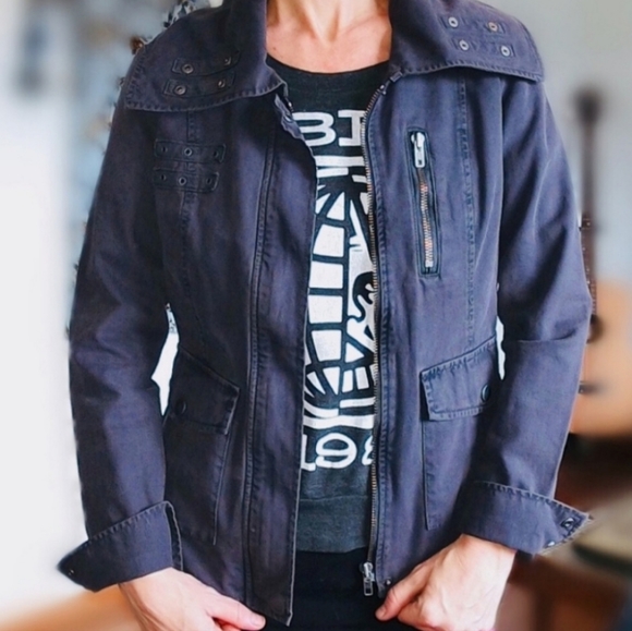 Trouve Jackets & Blazers - 💟 Trouve Gray Moto Military Style Front Zipper Jacket Small
